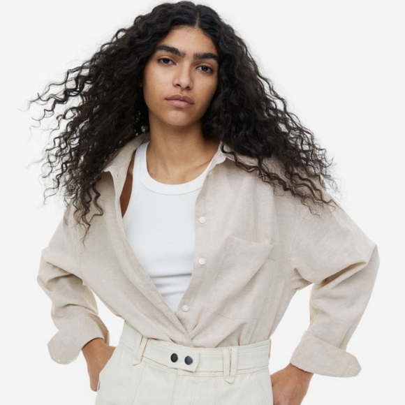 BNWT H&M Linen Cotton Blend Botton Down Shirt, US S - Picture 10 of 12